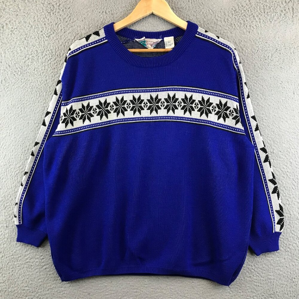 Vintage Northern Isles Snowflake Sweater Large Blue Nordic Pattern‎